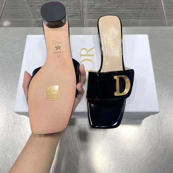 Dior Women CD C’est Dior Slide Black Patent Calfskin Metal C D Initials