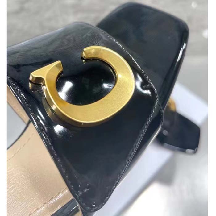 Dior Women CD C’est Dior Slide Black Patent Calfskin Metal C D Initials