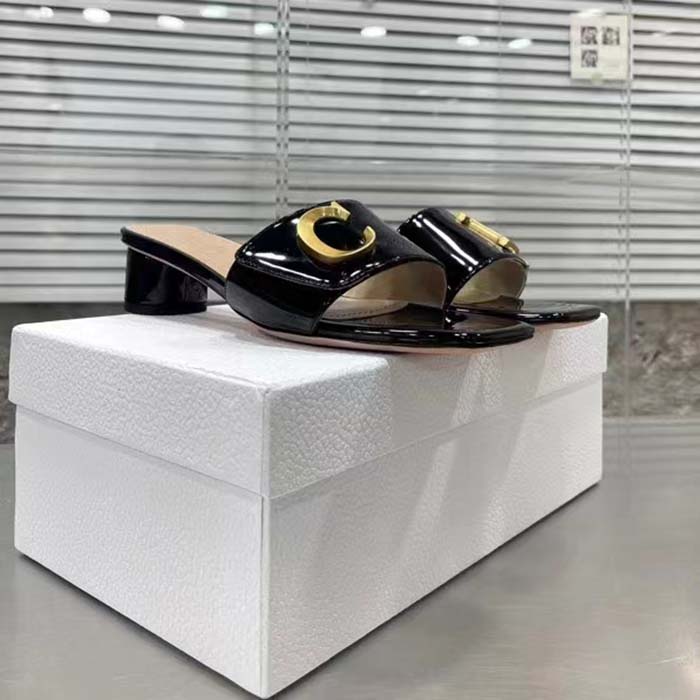 Dior Women CD C’est Dior Slide Black Patent Calfskin Metal C D Initials