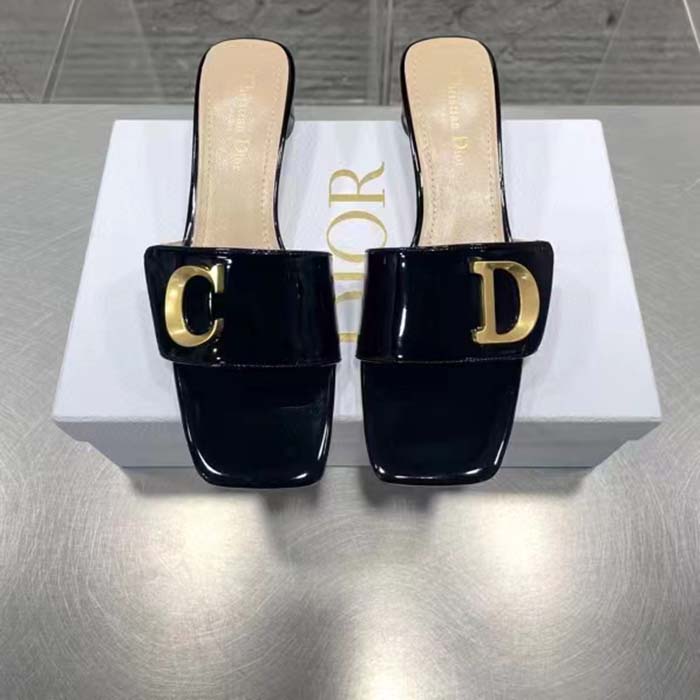 Dior Women CD C’est Dior Slide Black Patent Calfskin Metal C D Initials