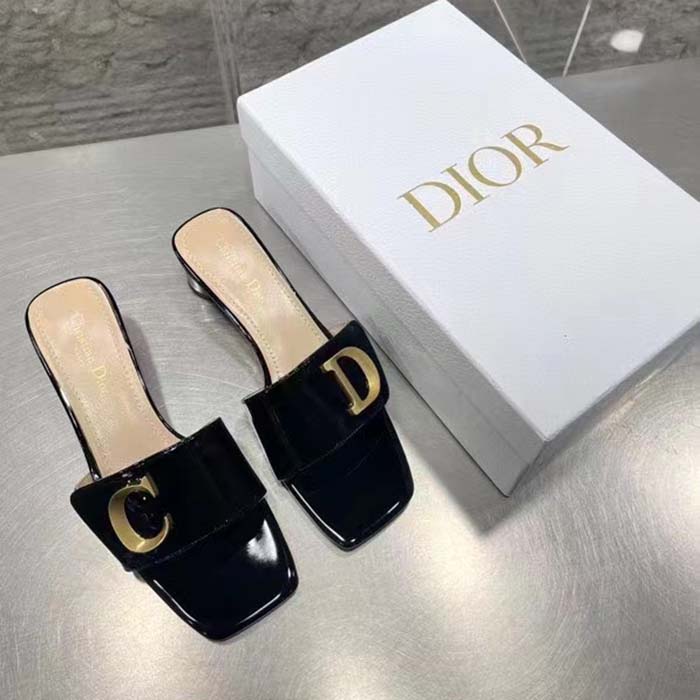 Dior Women CD C’est Dior Slide Black Patent Calfskin Metal C D Initials