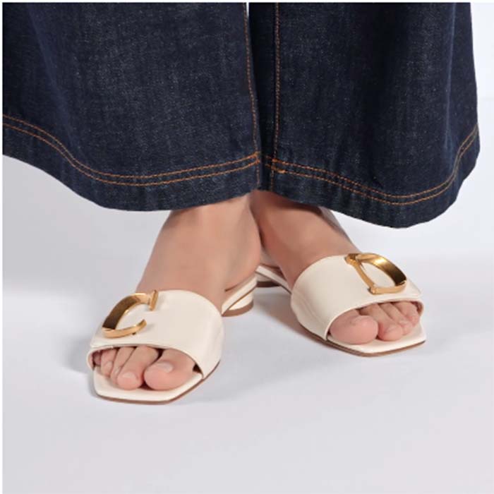 Dior Women CD C’est Dior Slide White Patent Calfskin Metal C D Initials