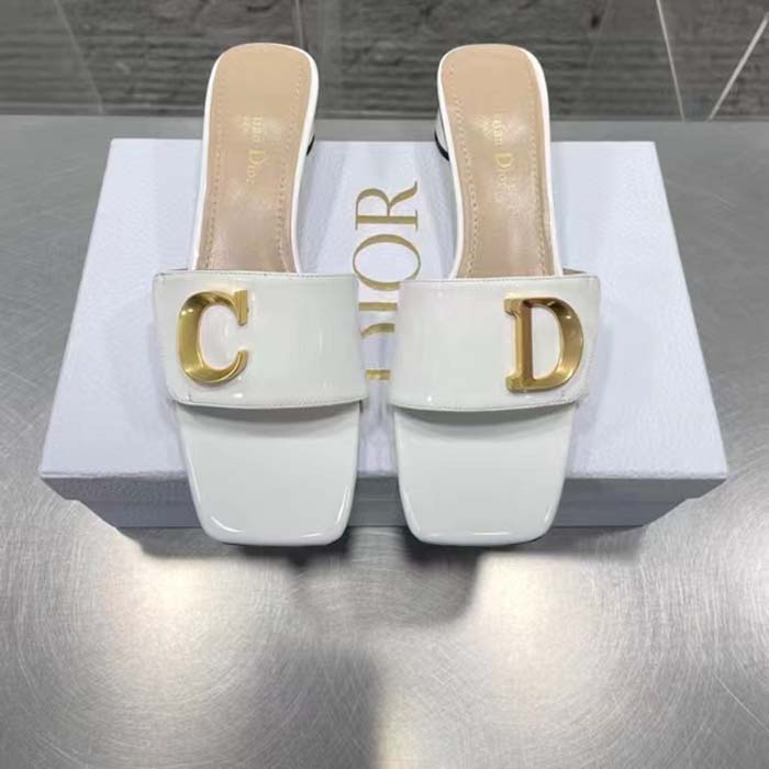 Dior Women CD C’est Dior Slide White Patent Calfskin Metal C D Initials