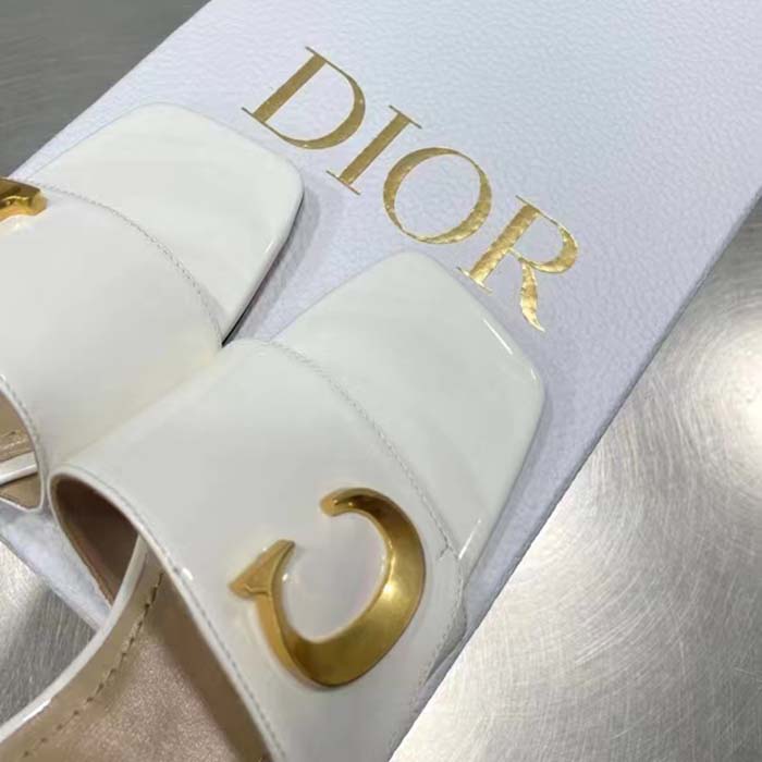 Dior Women CD C’est Dior Slide White Patent Calfskin Metal C D Initials