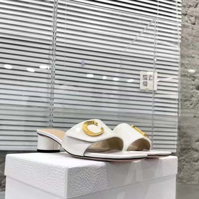 Dior Women CD C’est Dior Slide White Patent Calfskin Metal C D Initials