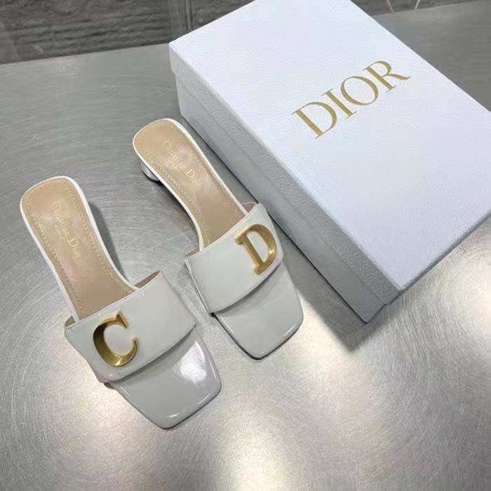 Dior Women CD C’est Dior Slide White Patent Calfskin Metal C D Initials