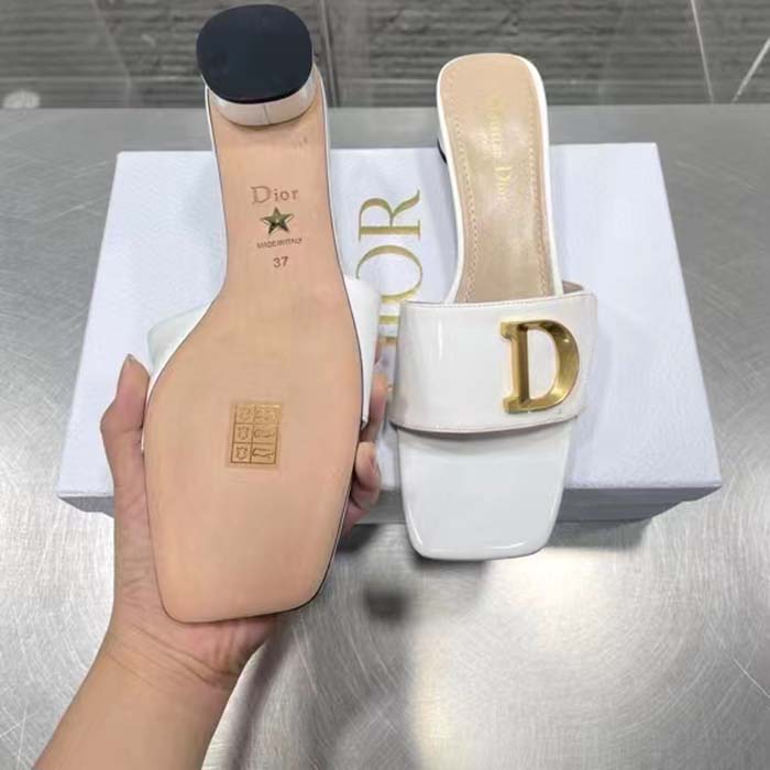 Dior Women CD C’est Dior Slide White Patent Calfskin Metal C D Initials