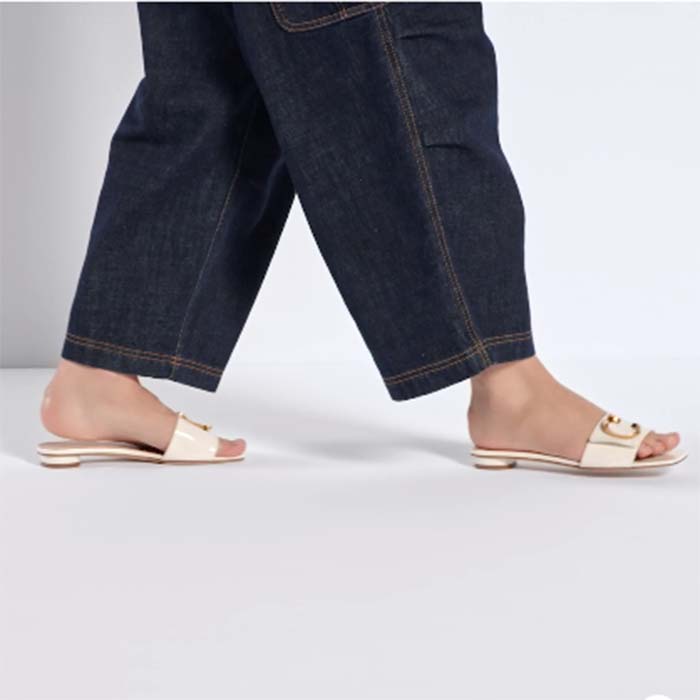 Dior Women CD C’est Dior Slide White Patent Calfskin Metal C D Initials