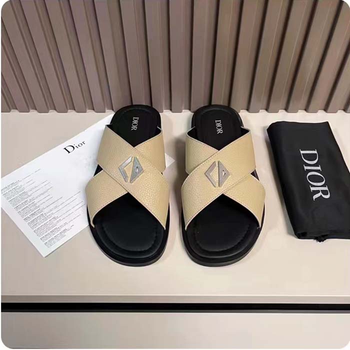 Dior Unisex CD Dior Alias Sandal Beige Grained Calfskin Black Calfskin Insole