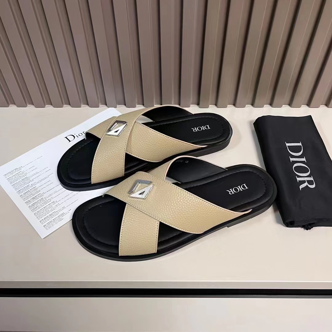 Dior Unisex CD Dior Alias Sandal Beige Grained Calfskin Black Calfskin Insole