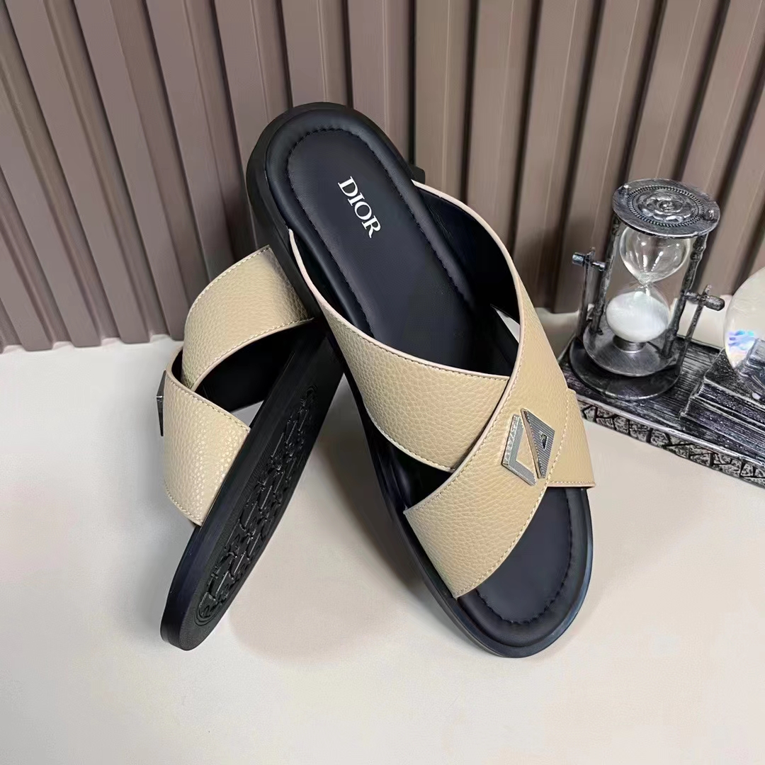 Dior Unisex CD Dior Alias Sandal Beige Grained Calfskin Black Calfskin Insole