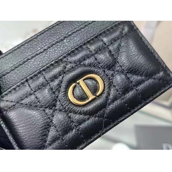 Dior Unisex CD Dior Caro Five Slot Card Holder Black Supple Cannage Calfskin