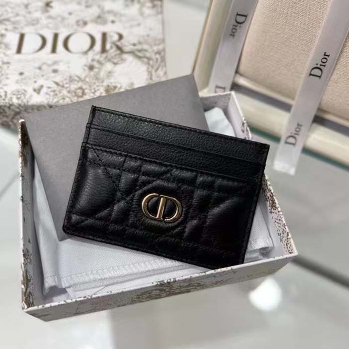 Dior Unisex CD Dior Caro Five Slot Card Holder Black Supple Cannage Calfskin