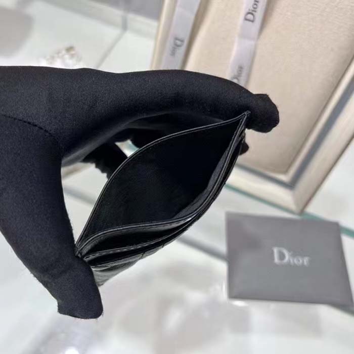 Dior Unisex CD Dior Caro Five Slot Card Holder Black Supple Cannage Calfskin