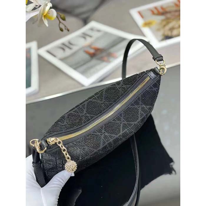Dior Women CD Dior Dream Bag Black Cannage Cotton Bead Embroidery