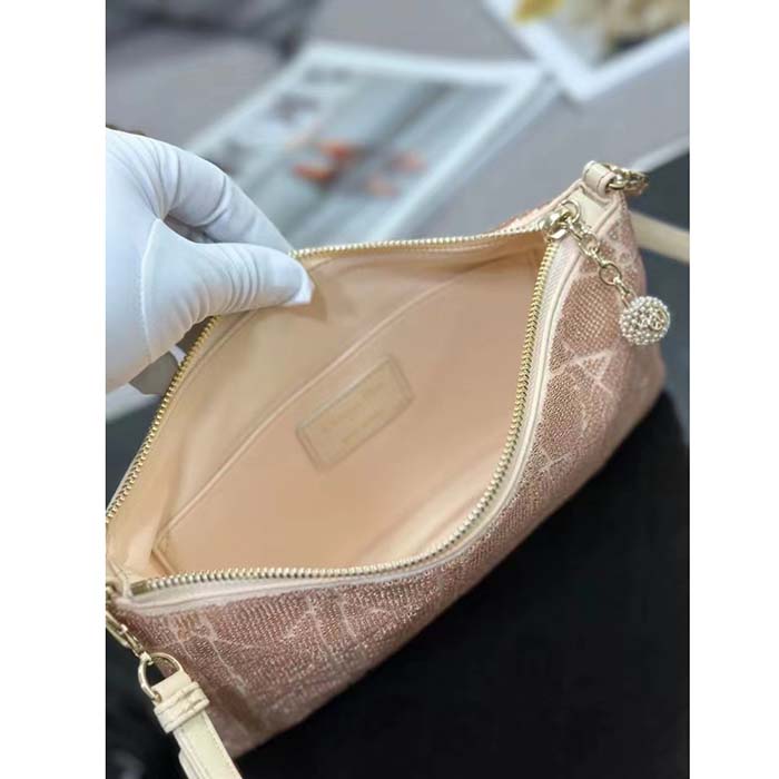 Dior Women CD Dior Dream Bag Dusty Ivory Cannage Cotton Bead Embroidery
