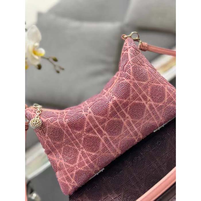 Dior Women CD Dior Dream Bag Ethereal Pink Cannage Cotton Bead Embroidery