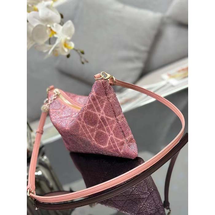 Dior Women CD Dior Dream Bag Ethereal Pink Cannage Cotton Bead Embroidery