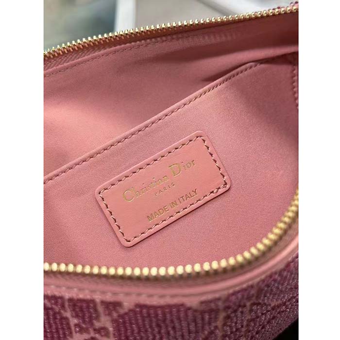 Dior Women CD Dior Dream Bag Ethereal Pink Cannage Cotton Bead Embroidery