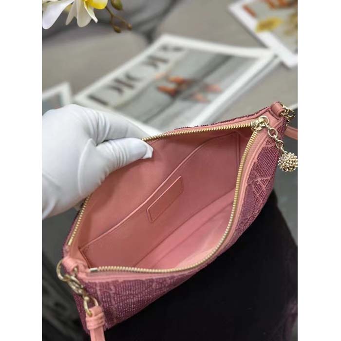 Dior Women CD Dior Dream Bag Ethereal Pink Cannage Cotton Bead Embroidery