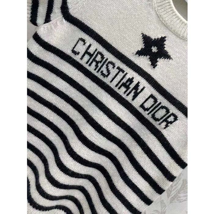 Dior Men CD Dioriviera Short Sleeved Sweater Marinière White Blue Cashmere Knit Signature