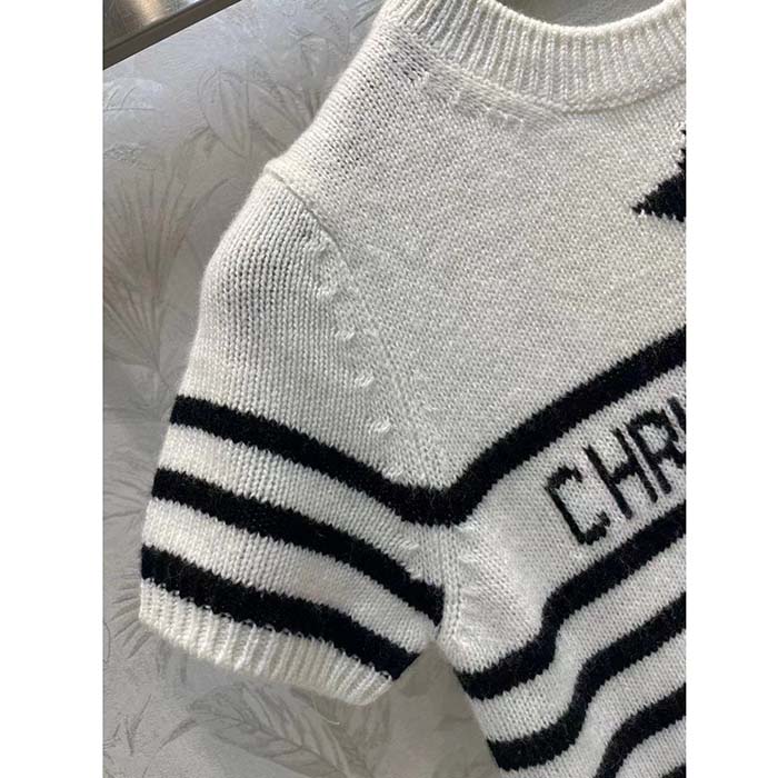 Dior Men CD Dioriviera Short Sleeved Sweater Marinière White Blue Cashmere Knit Signature