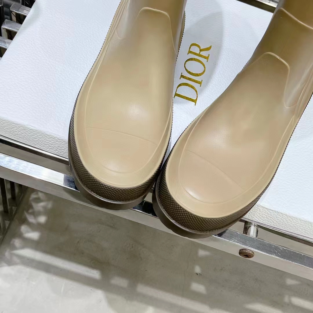 Dior Women CD Diorunion Rain Boot Beige Brown Two-Tone Rubber Dior Union Motif