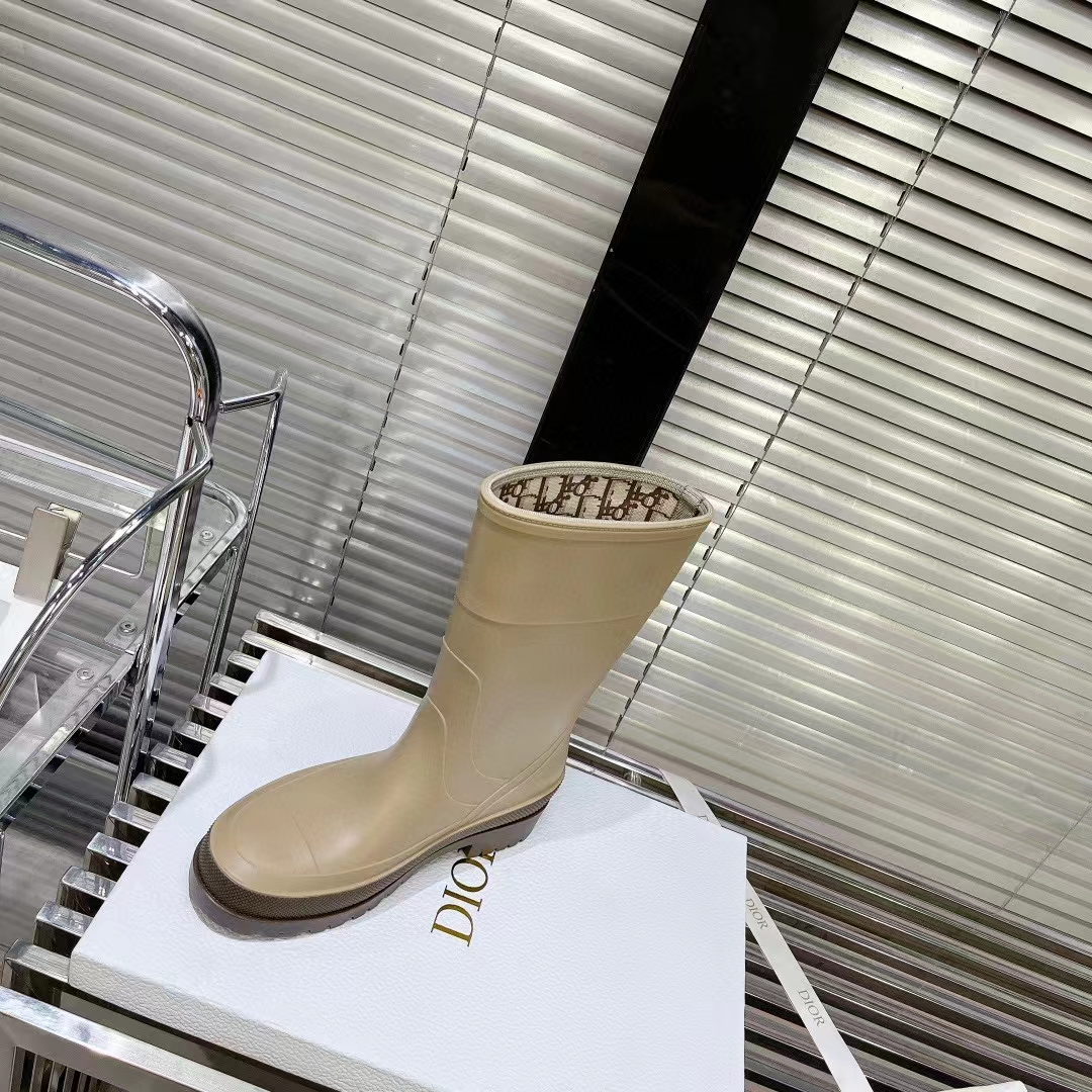 Dior Women CD Diorunion Rain Boot Beige Brown Two-Tone Rubber Dior Union Motif