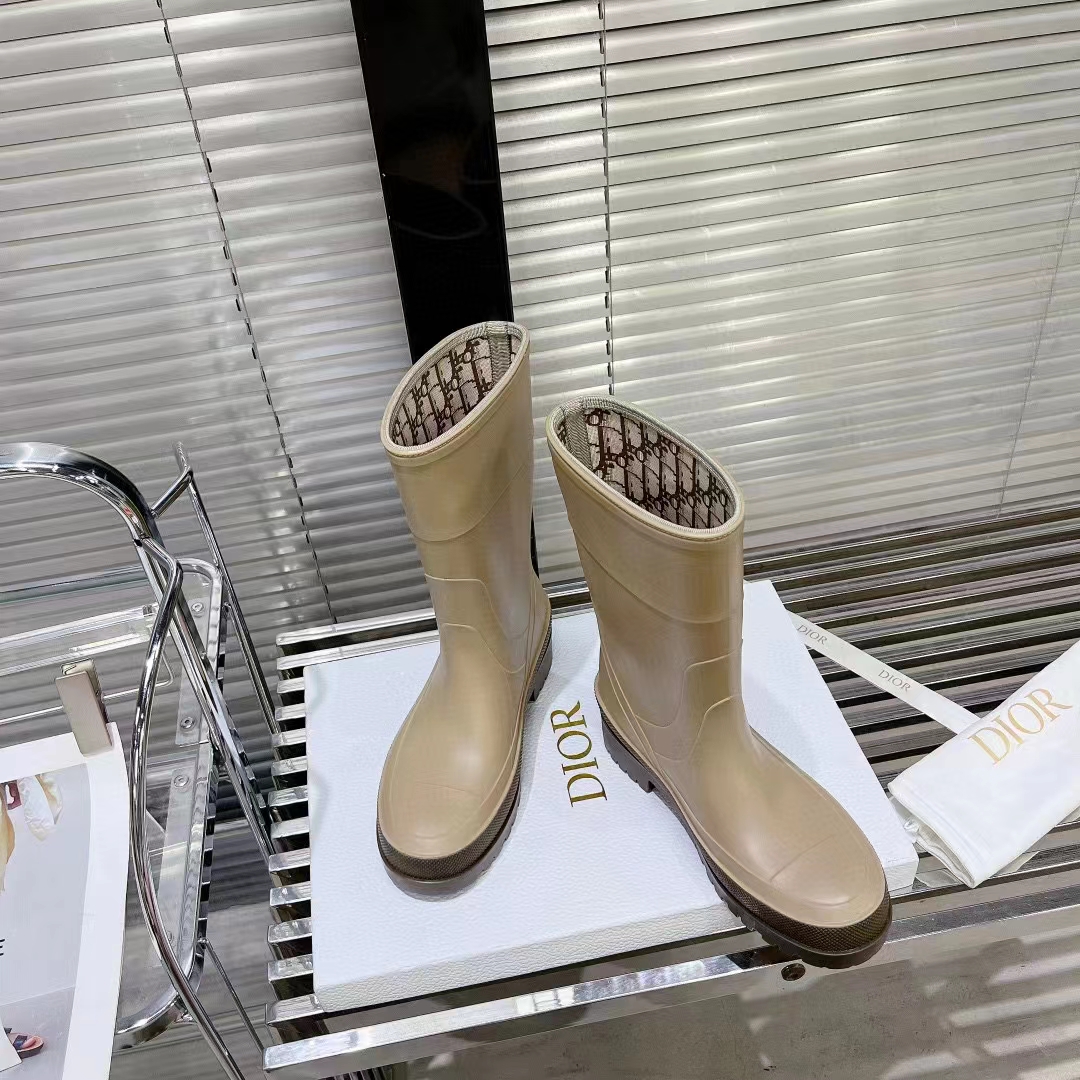 Dior Women CD Diorunion Rain Boot Beige Brown Two-Tone Rubber Dior Union Motif