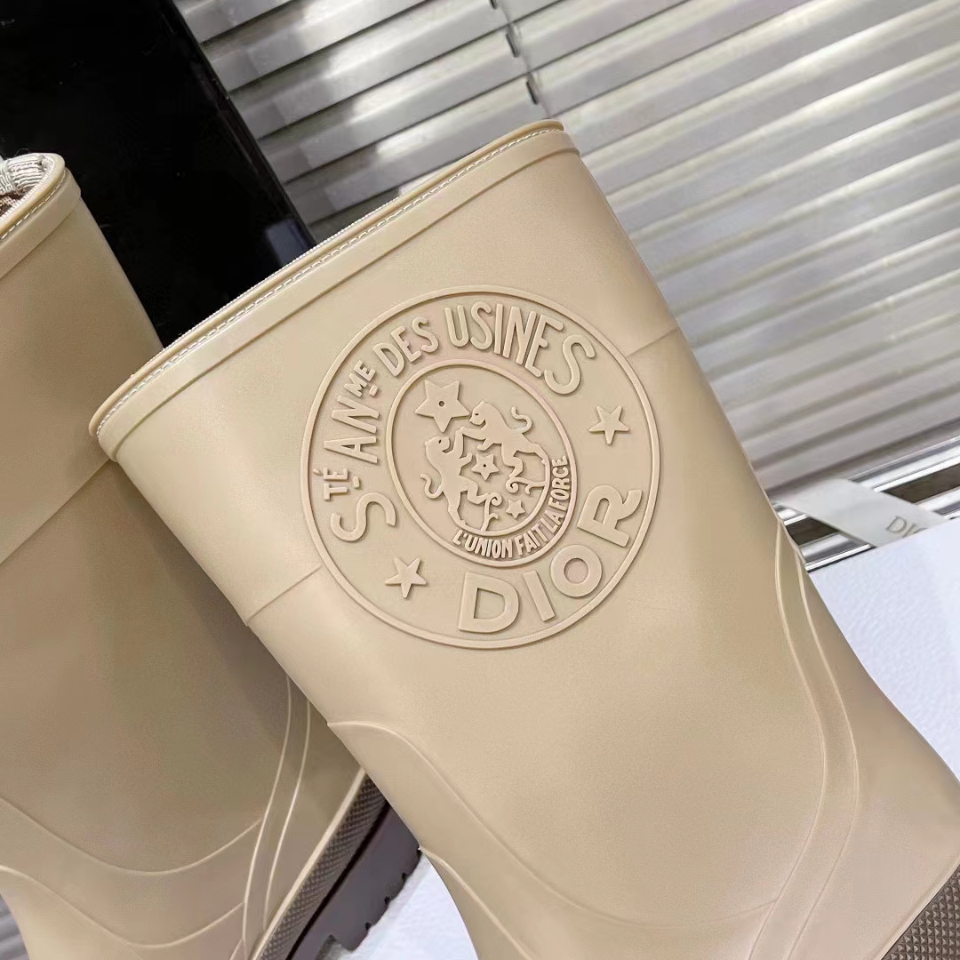 Dior Women CD Diorunion Rain Boot Beige Brown Two-Tone Rubber Dior Union Motif