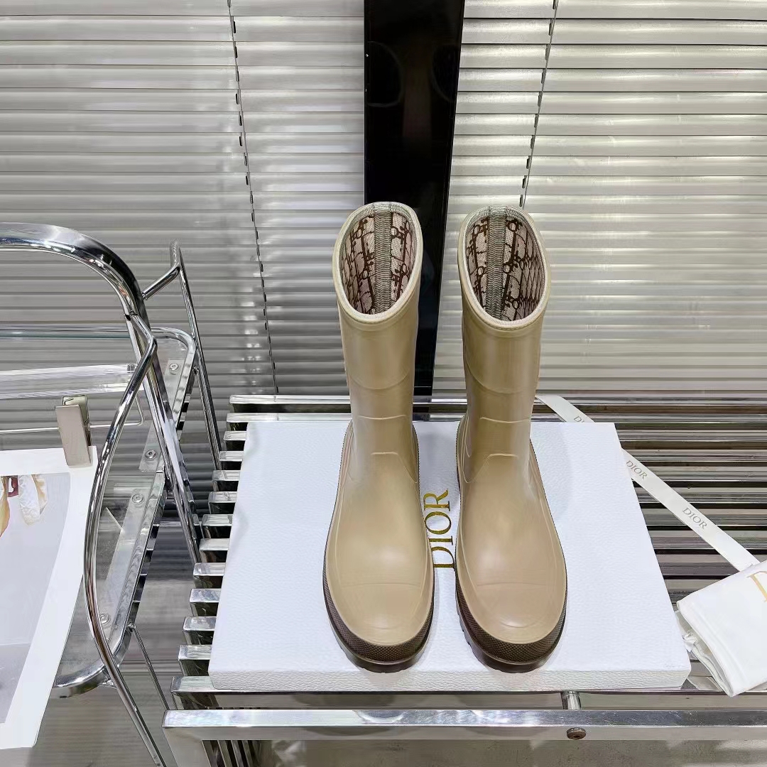 Dior Women CD Diorunion Rain Boot Beige Brown Two-Tone Rubber Dior Union Motif