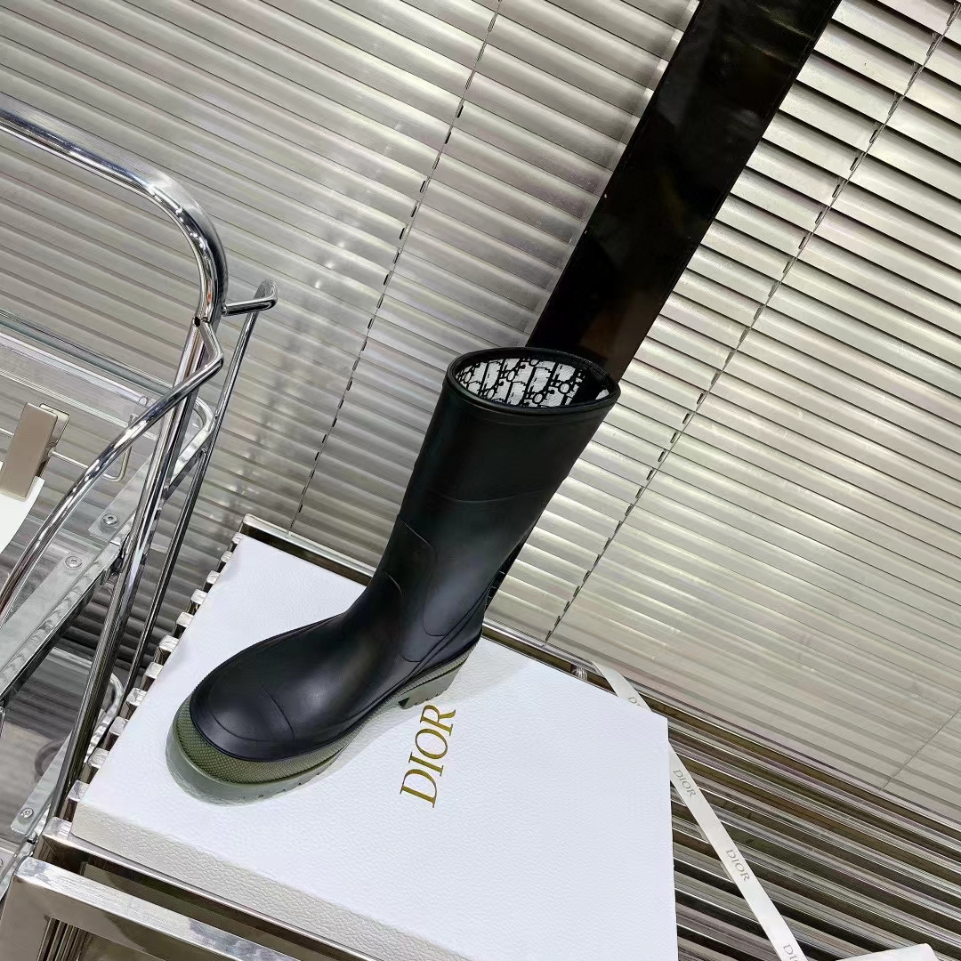 Dior Women CD Diorunion Rain Boot Black Khaki Two-Tone Rubber Dior Union Motif