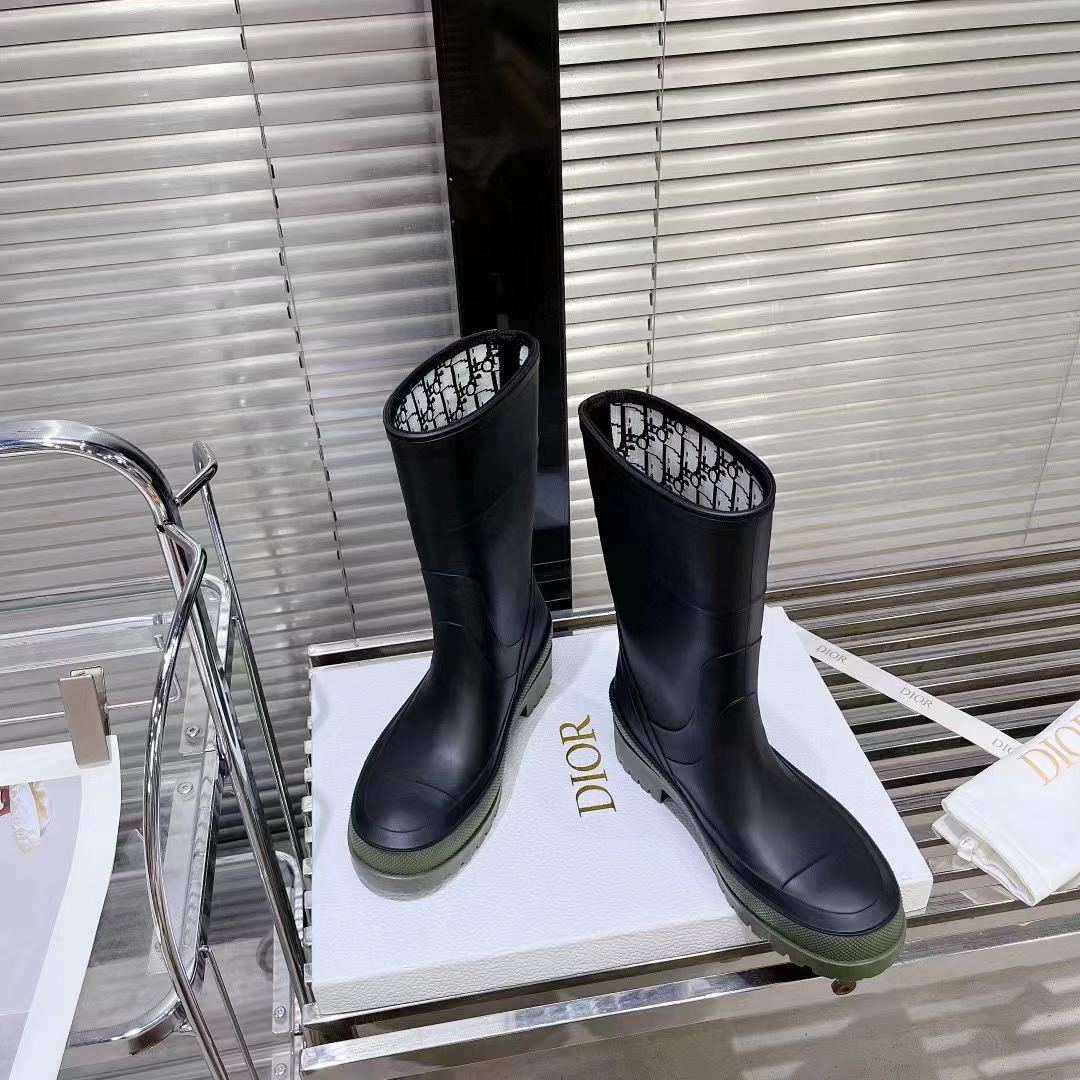 Dior Women CD Diorunion Rain Boot Black Khaki Two-Tone Rubber Dior Union Motif