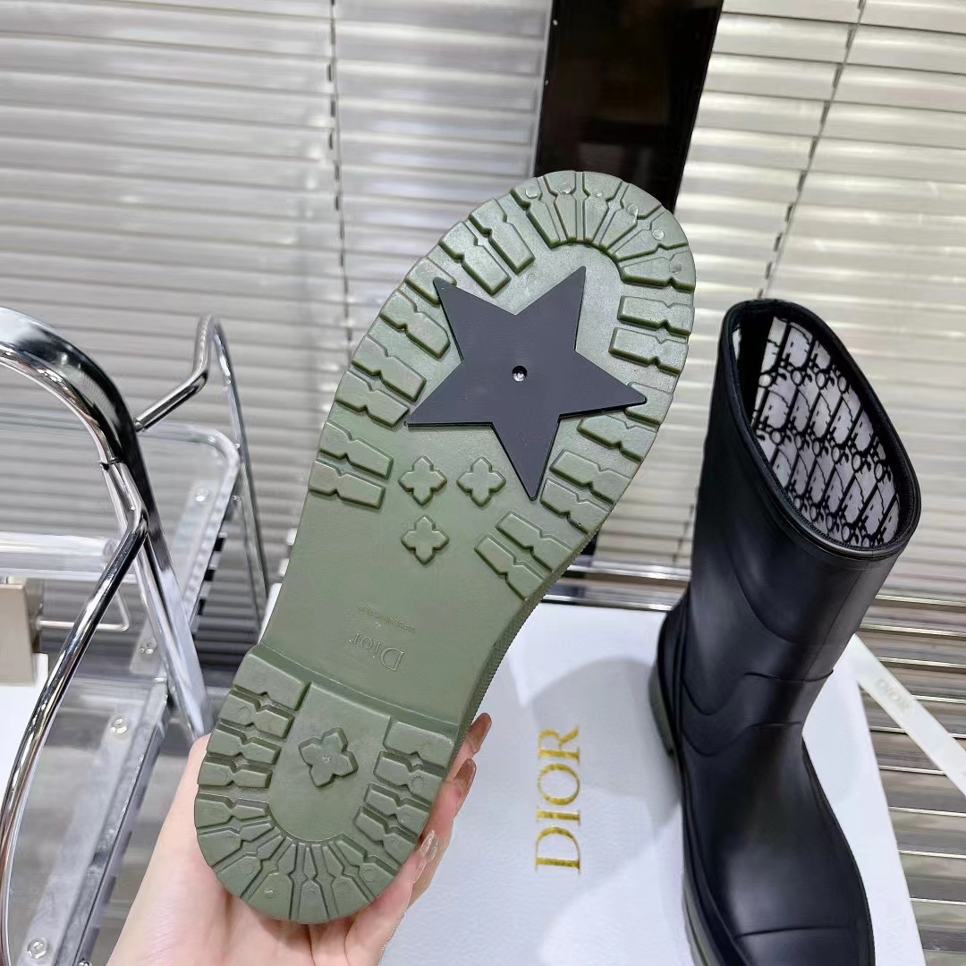 Dior Women CD Diorunion Rain Boot Black Khaki Two-Tone Rubber Dior Union Motif
