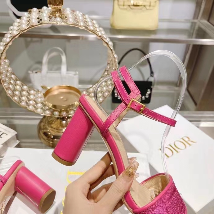 Dior Women CD Dway Heeled Sandal Rani Pink Embroidered Satin Lambskin