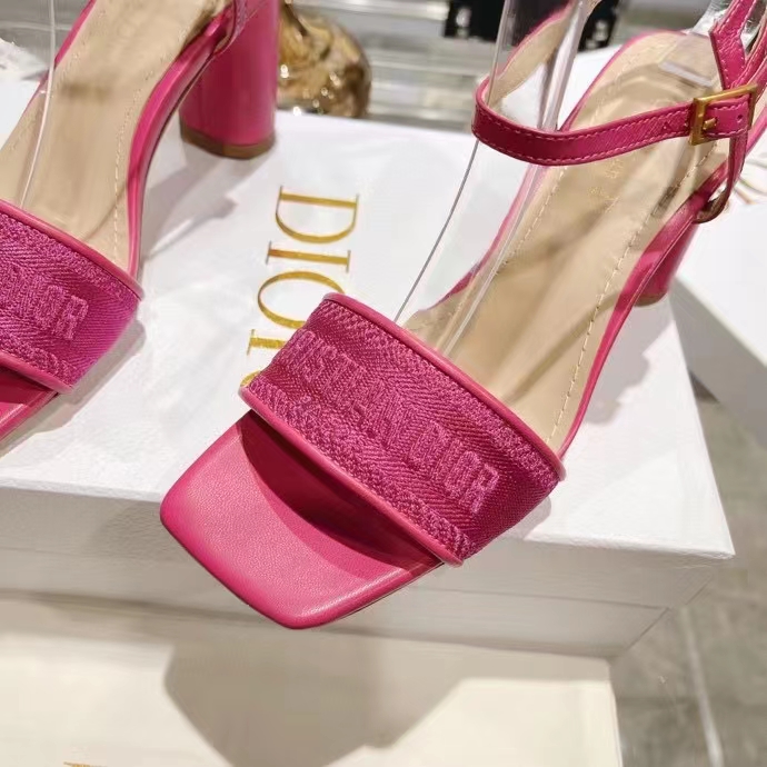 Dior Women CD Dway Heeled Sandal Rani Pink Embroidered Satin Lambskin