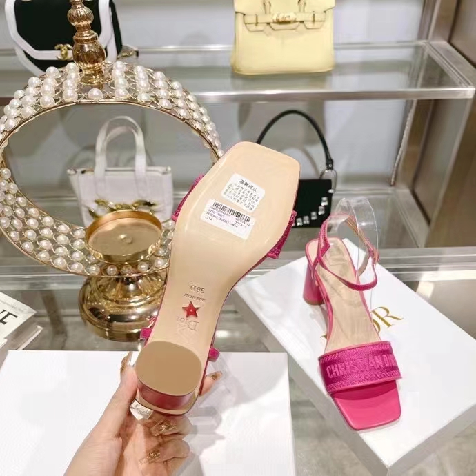 Dior Women CD Dway Heeled Sandal Rani Pink Embroidered Satin Lambskin