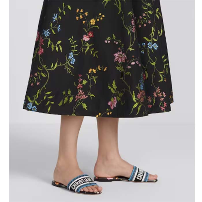 Dior Women CD Dway Slide Black Multicolor Embroidered Cotton Dior Petites Fleurs