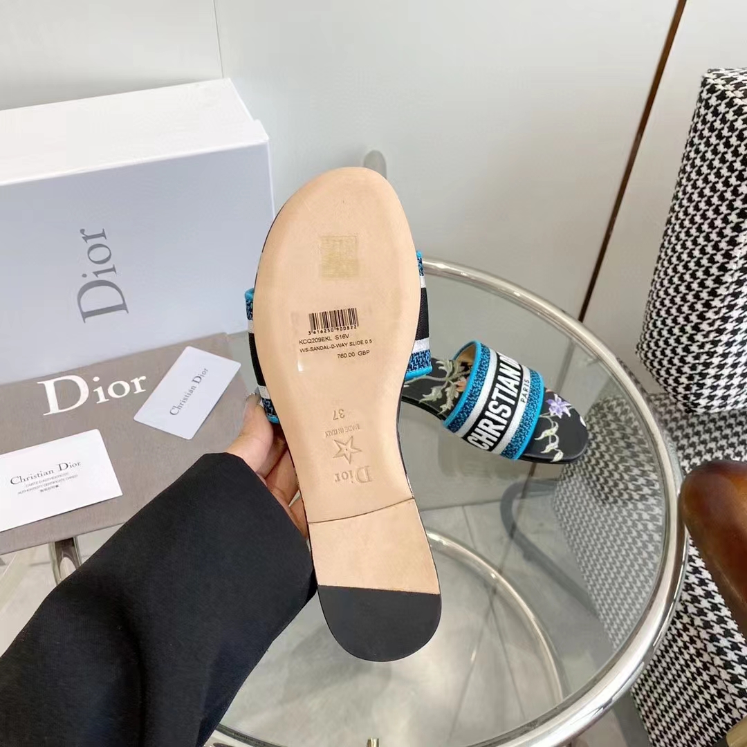 Dior Women CD Dway Slide Black Multicolor Embroidered Cotton Dior Petites Fleurs