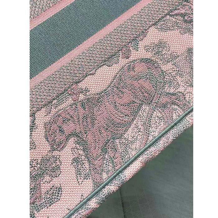Dior Women CD Medium Book Tote Pink Gray Toile De Jouy Sauvage Embroidery