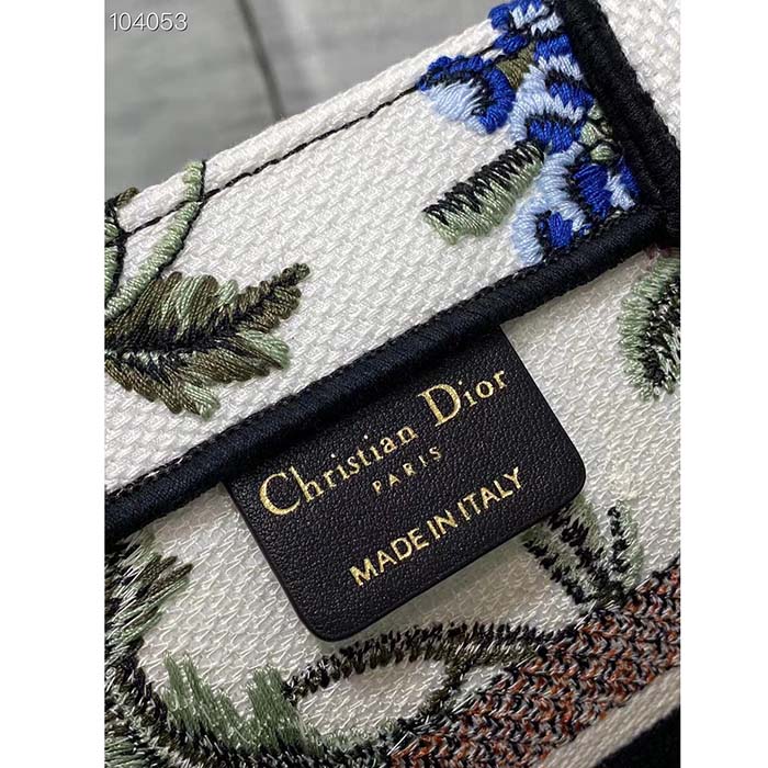 Dior Women CD Medium Book Tote White Multicolor Dior Petites Fleurs Embroidery