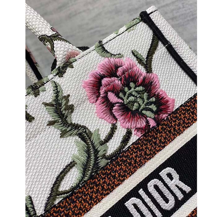 Dior Women CD Medium Book Tote White Multicolor Dior Petites Fleurs Embroidery