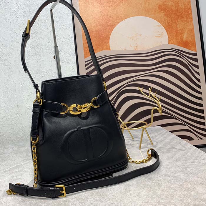 Dior Women CD Medium C’est Dior Bag Black CD-Embossed Calfskin