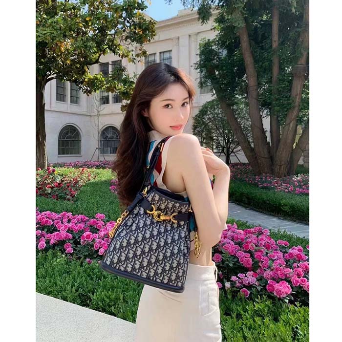 Dior Women CD Medium C’est Dior Bag Blue Dior Oblique Jacquard