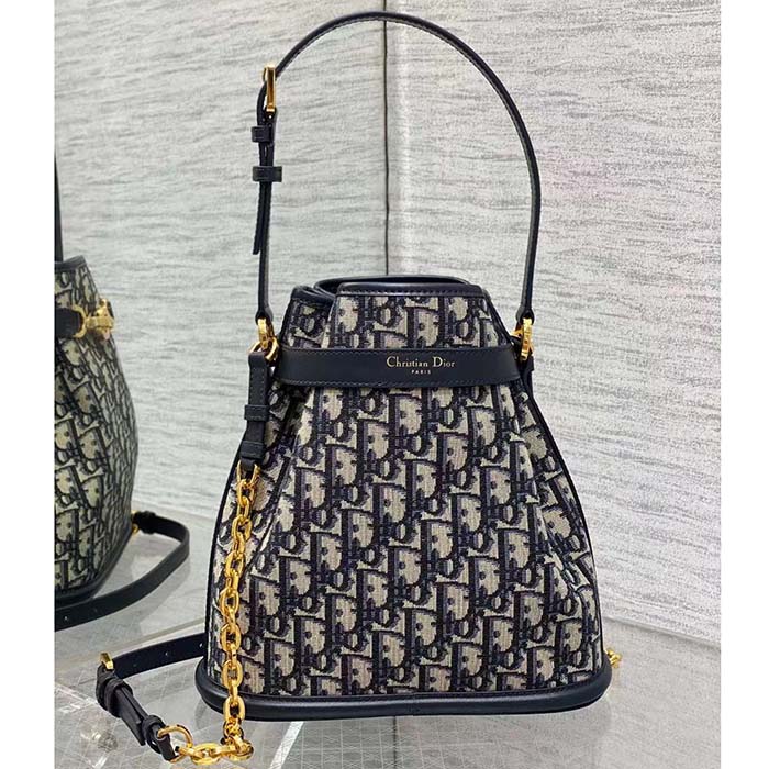 Dior Women CD Medium C’est Dior Bag Blue Dior Oblique Jacquard