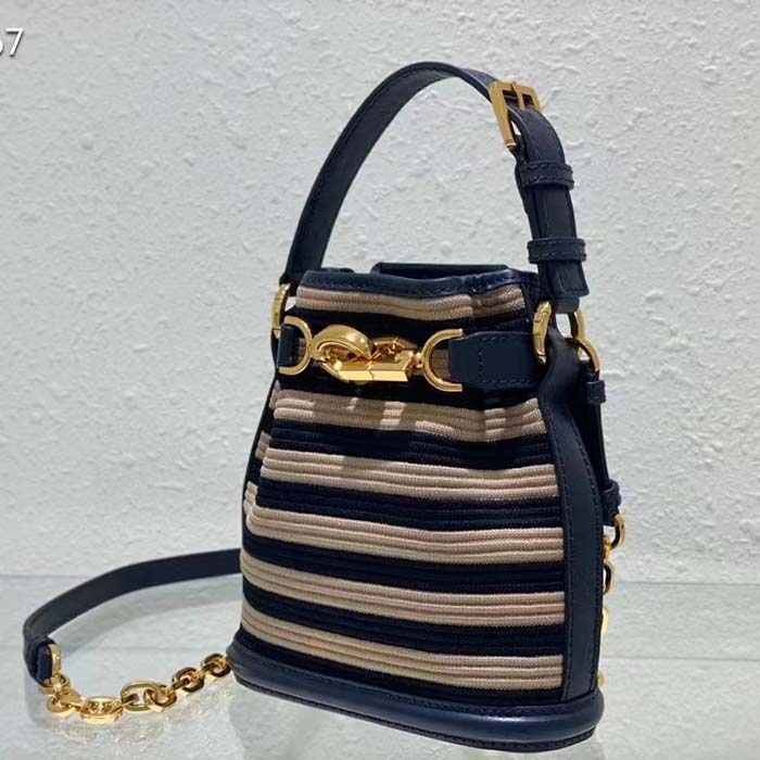 Dior Women CD Medium C’est Dior Bag Natural Denim Blue Marinière Raffia