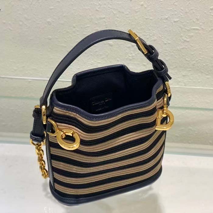 Dior Women CD Medium C’est Dior Bag Natural Denim Blue Marinière Raffia