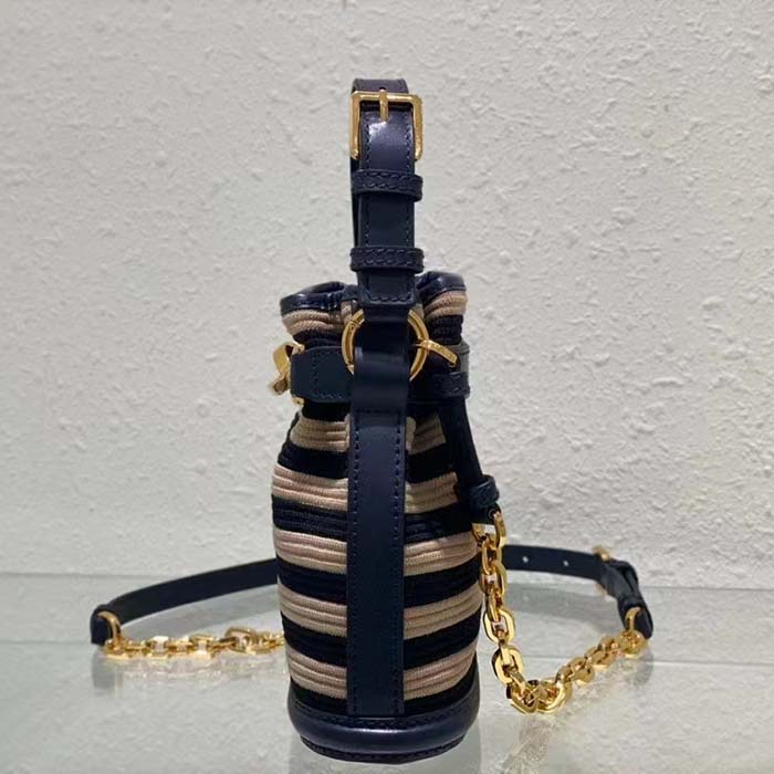 Dior Women CD Medium C’est Dior Bag Natural Denim Blue Marinière Raffia