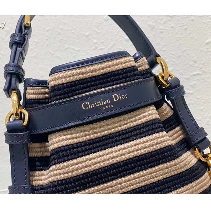 Dior Women CD Medium C’est Dior Bag Natural Denim Blue Marinière Raffia