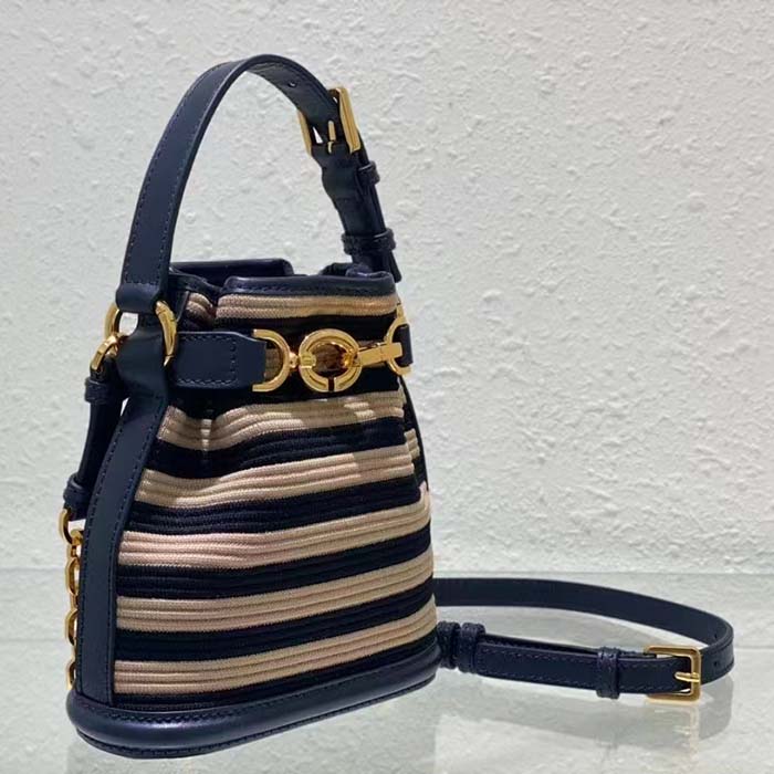 Dior Women CD Medium C’est Dior Bag Natural Denim Blue Marinière Raffia